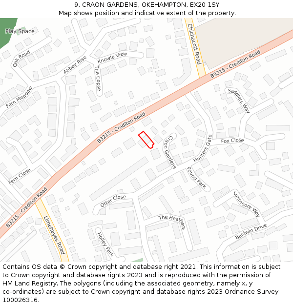 9, CRAON GARDENS, OKEHAMPTON, EX20 1SY: Location map and indicative extent of plot