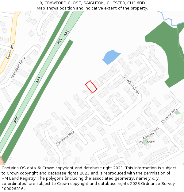 9, CRAWFORD CLOSE, SAIGHTON, CHESTER, CH3 6BD: Location map and indicative extent of plot
