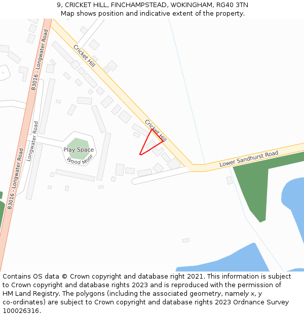 9, CRICKET HILL, FINCHAMPSTEAD, WOKINGHAM, RG40 3TN: Location map and indicative extent of plot