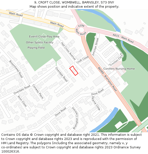 9, CROFT CLOSE, WOMBWELL, BARNSLEY, S73 0NY: Location map and indicative extent of plot