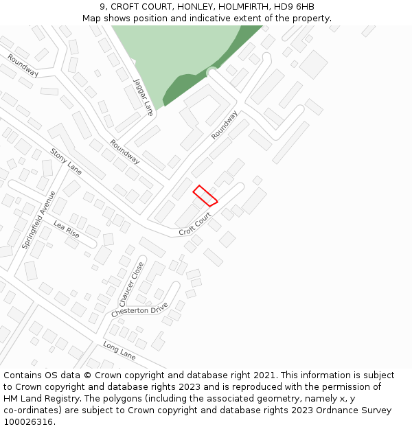 9, CROFT COURT, HONLEY, HOLMFIRTH, HD9 6HB: Location map and indicative extent of plot