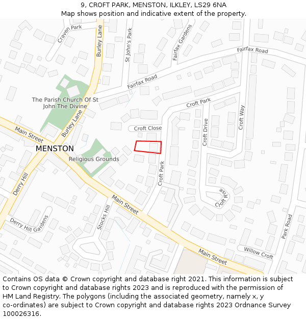 9, CROFT PARK, MENSTON, ILKLEY, LS29 6NA: Location map and indicative extent of plot
