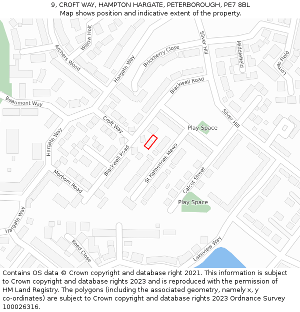 9, CROFT WAY, HAMPTON HARGATE, PETERBOROUGH, PE7 8BL: Location map and indicative extent of plot