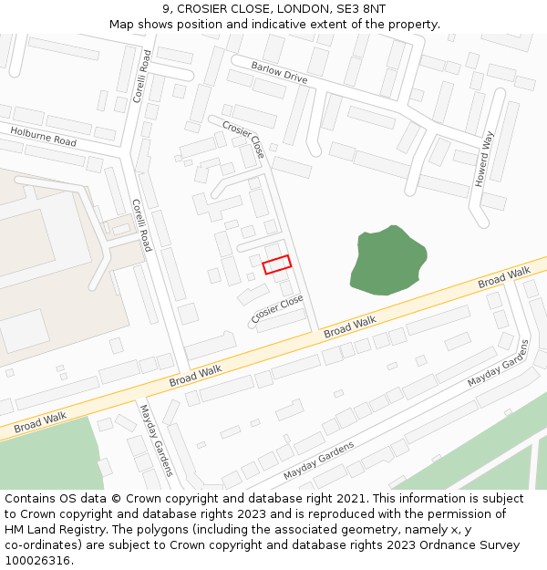 9, CROSIER CLOSE, LONDON, SE3 8NT: Location map and indicative extent of plot