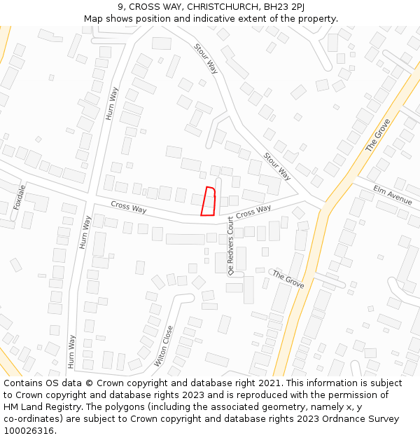 9, CROSS WAY, CHRISTCHURCH, BH23 2PJ: Location map and indicative extent of plot