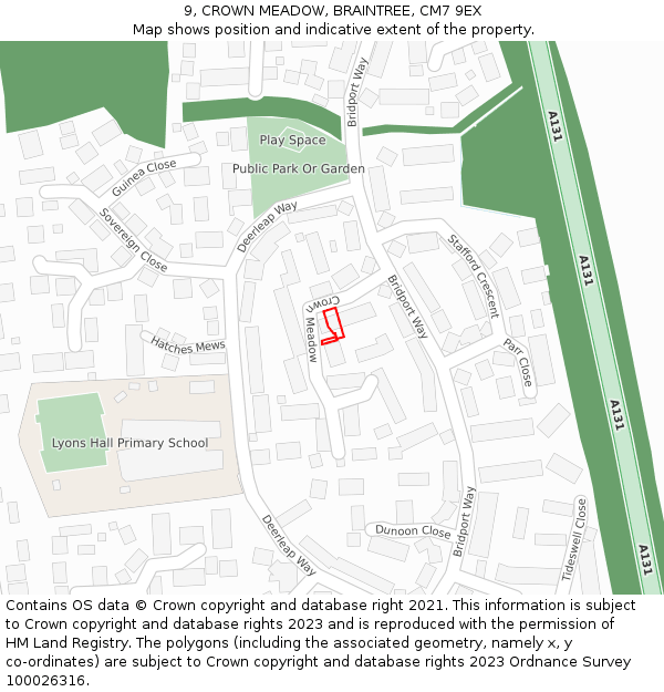 9, CROWN MEADOW, BRAINTREE, CM7 9EX: Location map and indicative extent of plot