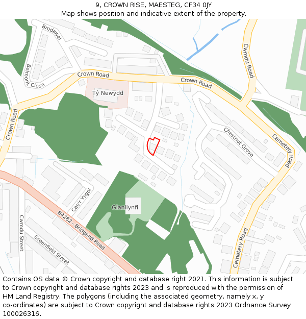 9, CROWN RISE, MAESTEG, CF34 0JY: Location map and indicative extent of plot