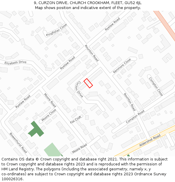 9, CURZON DRIVE, CHURCH CROOKHAM, FLEET, GU52 6JL: Location map and indicative extent of plot