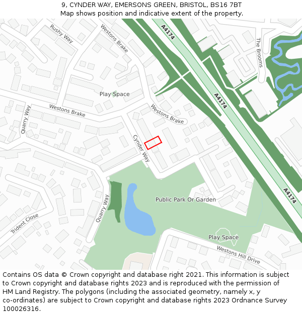 9, CYNDER WAY, EMERSONS GREEN, BRISTOL, BS16 7BT: Location map and indicative extent of plot