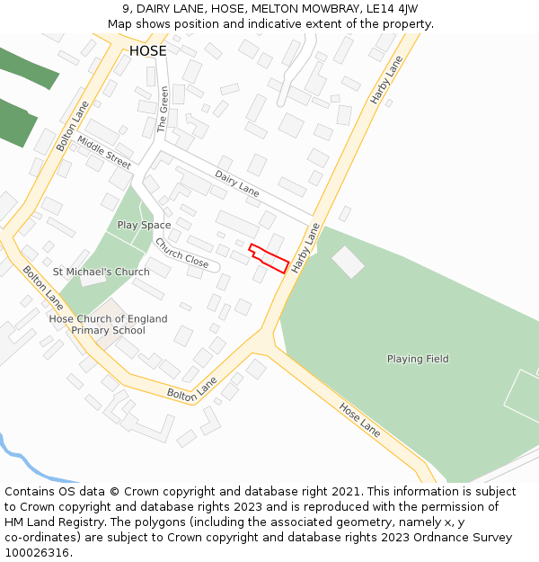 9, DAIRY LANE, HOSE, MELTON MOWBRAY, LE14 4JW: Location map and indicative extent of plot