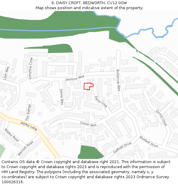 9, DAISY CROFT, BEDWORTH, CV12 0GW: Location map and indicative extent of plot