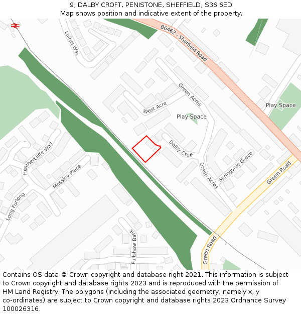 9, DALBY CROFT, PENISTONE, SHEFFIELD, S36 6ED: Location map and indicative extent of plot