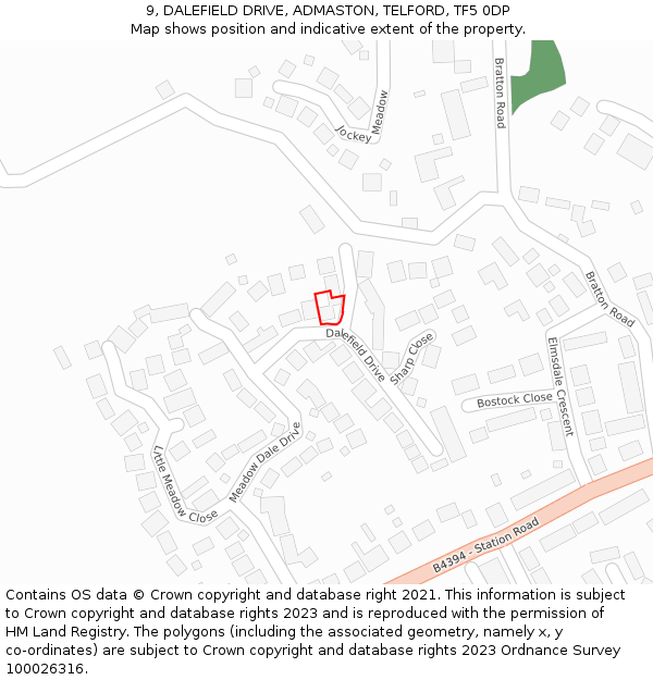 9, DALEFIELD DRIVE, ADMASTON, TELFORD, TF5 0DP: Location map and indicative extent of plot