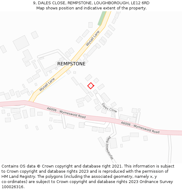 9, DALES CLOSE, REMPSTONE, LOUGHBOROUGH, LE12 6RD: Location map and indicative extent of plot