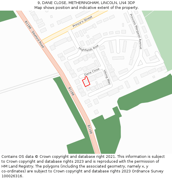 9, DANE CLOSE, METHERINGHAM, LINCOLN, LN4 3DP: Location map and indicative extent of plot