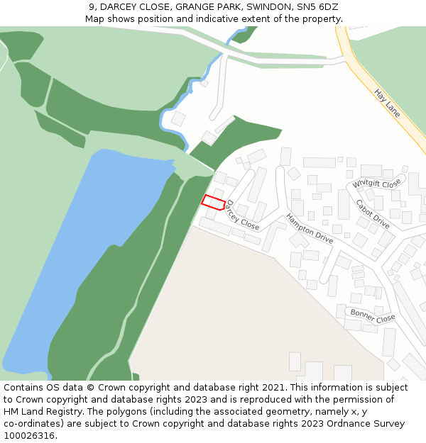 9, DARCEY CLOSE, GRANGE PARK, SWINDON, SN5 6DZ: Location map and indicative extent of plot