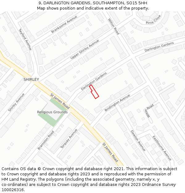 9, DARLINGTON GARDENS, SOUTHAMPTON, SO15 5HH: Location map and indicative extent of plot