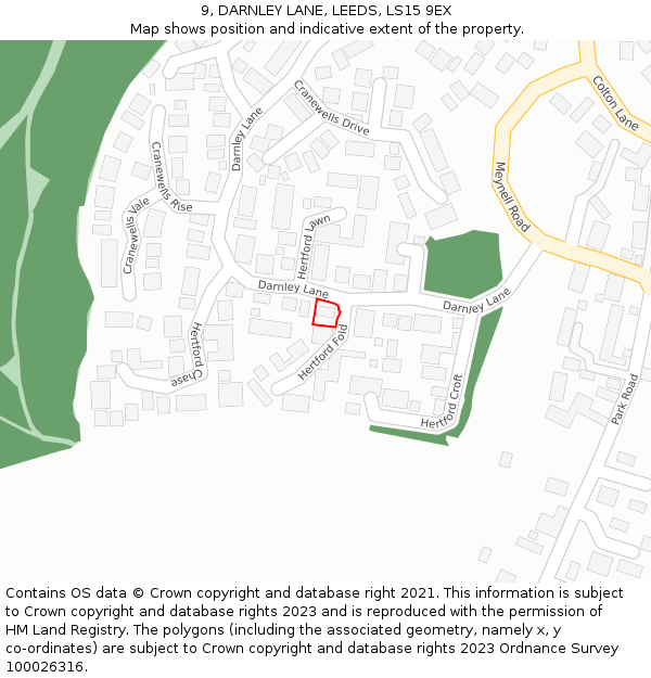 9, DARNLEY LANE, LEEDS, LS15 9EX: Location map and indicative extent of plot