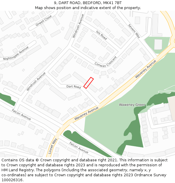 9, DART ROAD, BEDFORD, MK41 7BT: Location map and indicative extent of plot