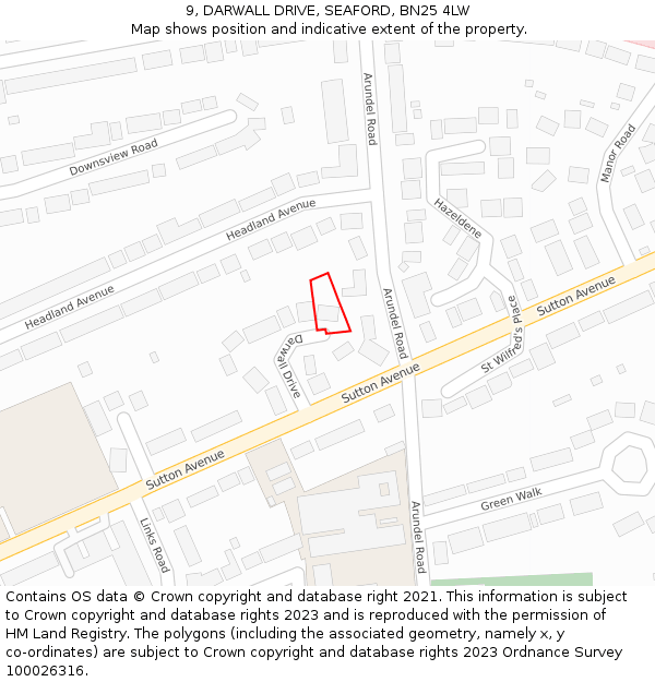 9, DARWALL DRIVE, SEAFORD, BN25 4LW: Location map and indicative extent of plot