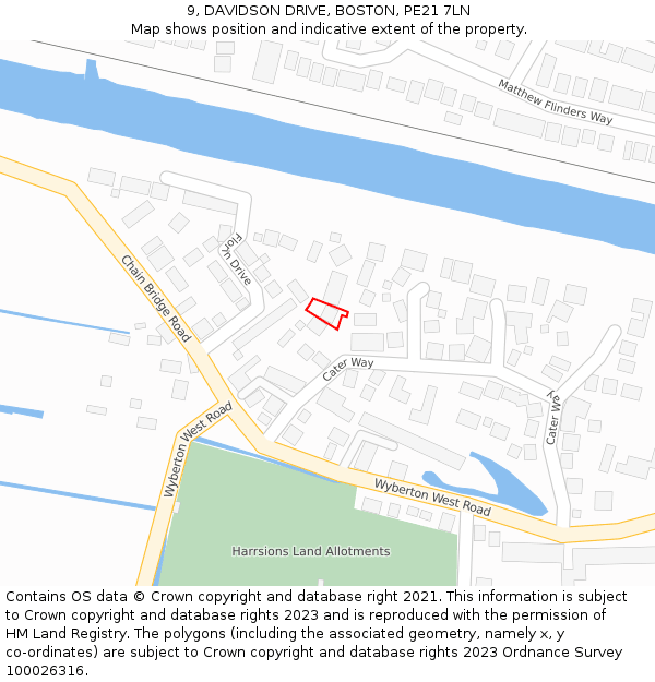 9, DAVIDSON DRIVE, BOSTON, PE21 7LN: Location map and indicative extent of plot