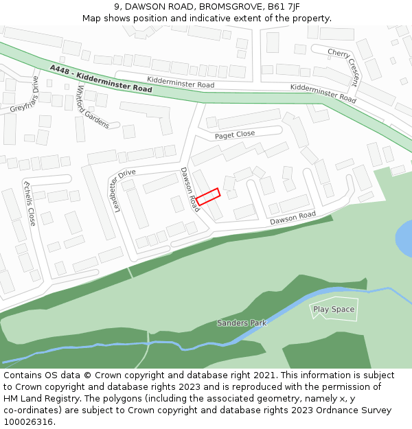 9, DAWSON ROAD, BROMSGROVE, B61 7JF: Location map and indicative extent of plot
