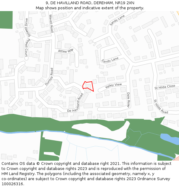 9, DE HAVILLAND ROAD, DEREHAM, NR19 2XN: Location map and indicative extent of plot