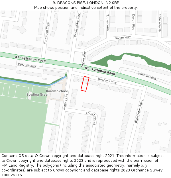 9, DEACONS RISE, LONDON, N2 0BF: Location map and indicative extent of plot