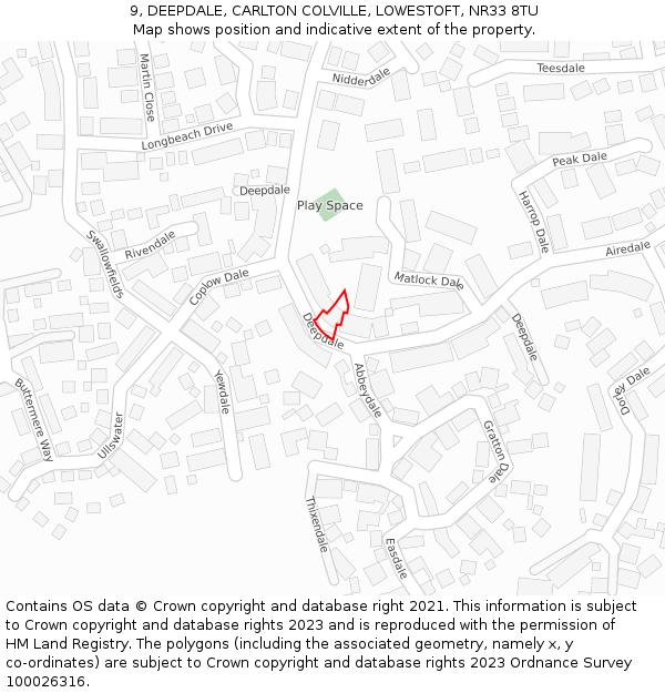 9, DEEPDALE, CARLTON COLVILLE, LOWESTOFT, NR33 8TU: Location map and indicative extent of plot
