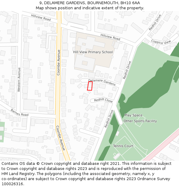 9, DELAMERE GARDENS, BOURNEMOUTH, BH10 6AA: Location map and indicative extent of plot