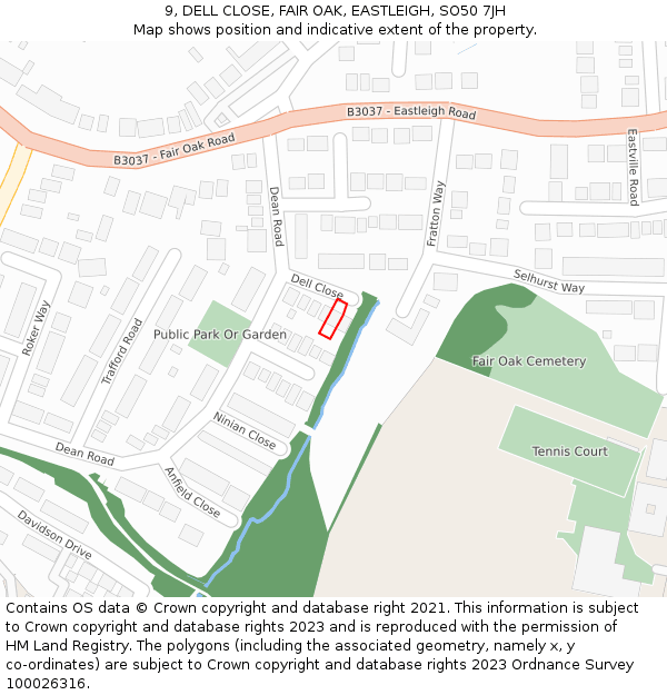 9, DELL CLOSE, FAIR OAK, EASTLEIGH, SO50 7JH: Location map and indicative extent of plot