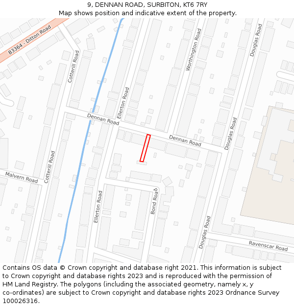9, DENNAN ROAD, SURBITON, KT6 7RY: Location map and indicative extent of plot