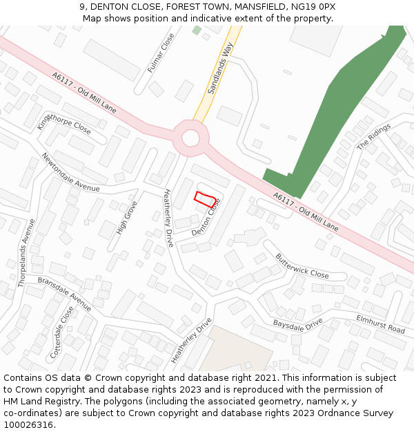 9, DENTON CLOSE, FOREST TOWN, MANSFIELD, NG19 0PX: Location map and indicative extent of plot
