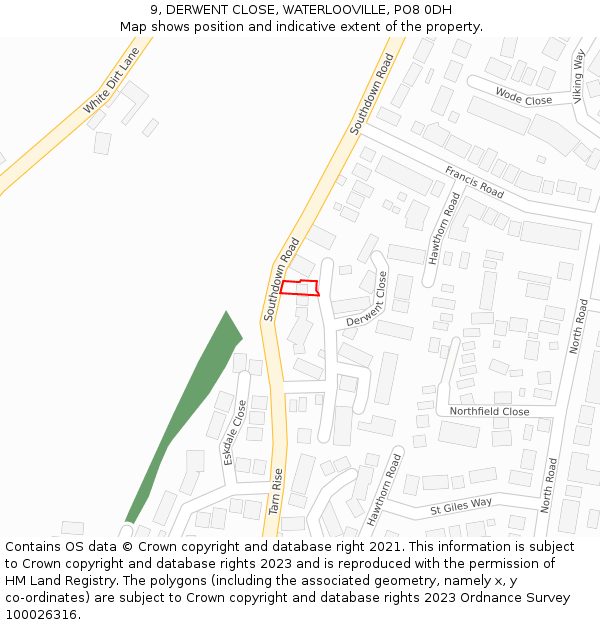 9, DERWENT CLOSE, WATERLOOVILLE, PO8 0DH: Location map and indicative extent of plot
