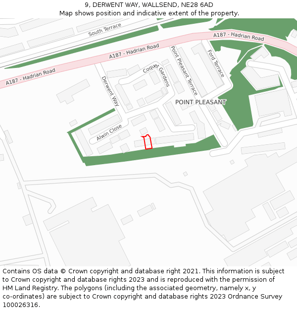 9, DERWENT WAY, WALLSEND, NE28 6AD: Location map and indicative extent of plot