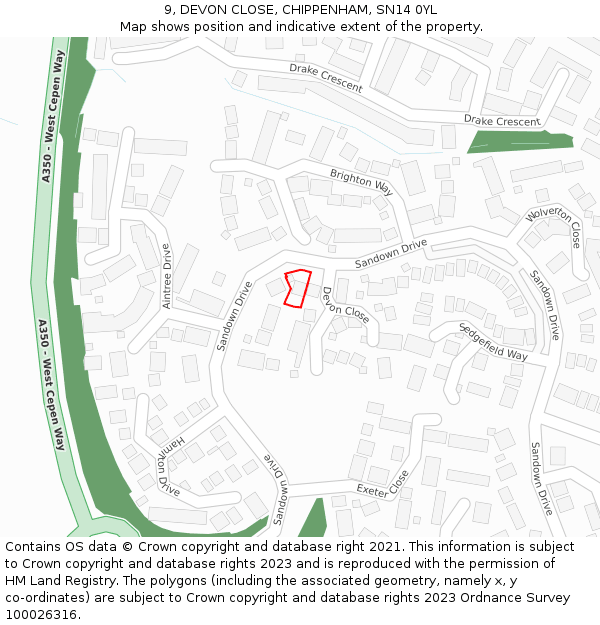 9, DEVON CLOSE, CHIPPENHAM, SN14 0YL: Location map and indicative extent of plot