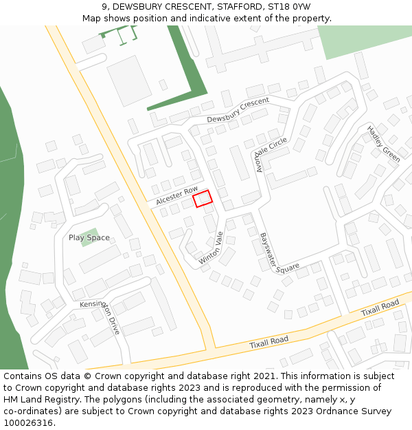 9, DEWSBURY CRESCENT, STAFFORD, ST18 0YW: Location map and indicative extent of plot