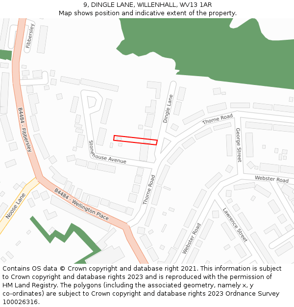 9, DINGLE LANE, WILLENHALL, WV13 1AR: Location map and indicative extent of plot