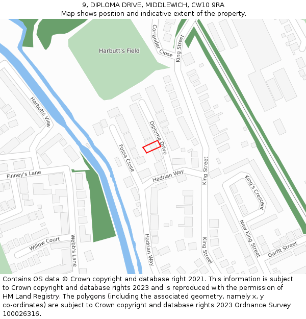 9, DIPLOMA DRIVE, MIDDLEWICH, CW10 9RA: Location map and indicative extent of plot