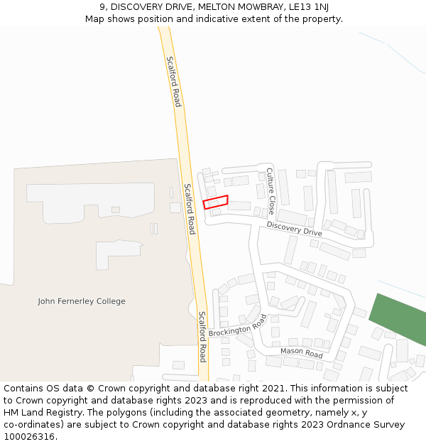 9, DISCOVERY DRIVE, MELTON MOWBRAY, LE13 1NJ: Location map and indicative extent of plot
