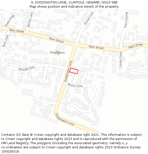 9, DODDINGTON LANE, CLAYPOLE, NEWARK, NG23 5BE: Location map and indicative extent of plot