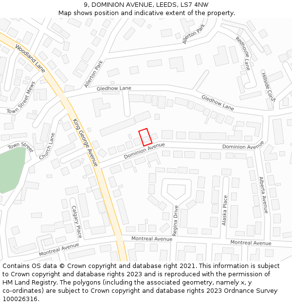 9, DOMINION AVENUE, LEEDS, LS7 4NW: Location map and indicative extent of plot