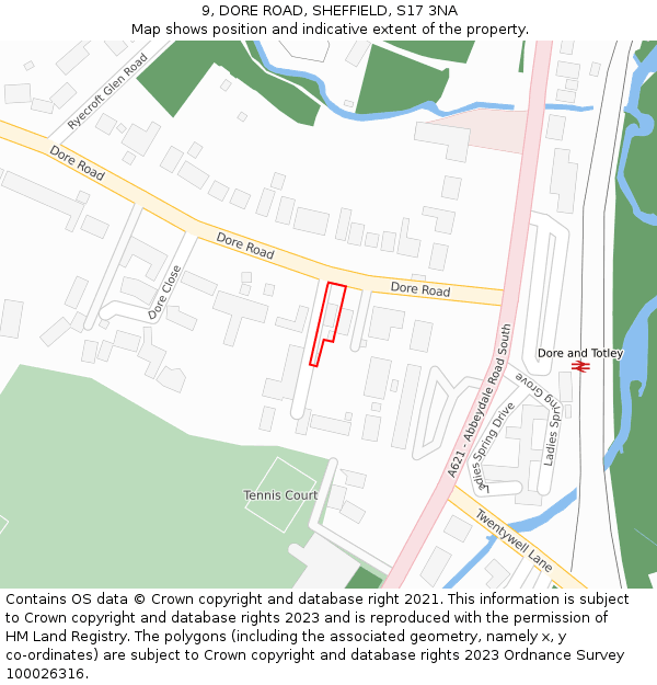 9, DORE ROAD, SHEFFIELD, S17 3NA: Location map and indicative extent of plot