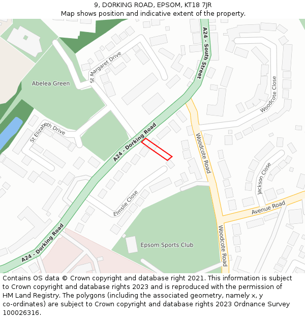 9, DORKING ROAD, EPSOM, KT18 7JR: Location map and indicative extent of plot