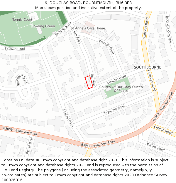 9, DOUGLAS ROAD, BOURNEMOUTH, BH6 3ER: Location map and indicative extent of plot