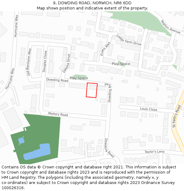 9, DOWDING ROAD, NORWICH, NR6 6DD: Location map and indicative extent of plot