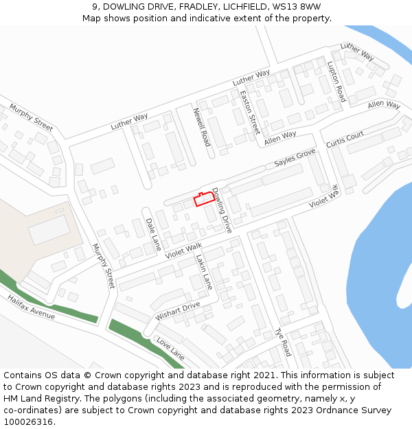 9, DOWLING DRIVE, FRADLEY, LICHFIELD, WS13 8WW: Location map and indicative extent of plot