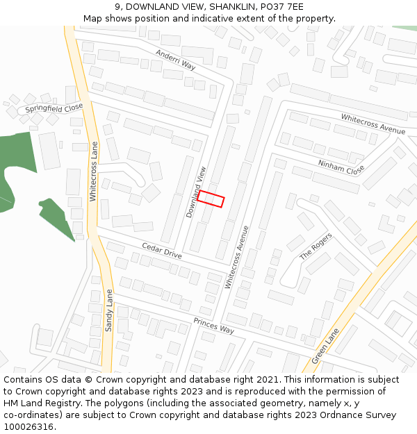 9, DOWNLAND VIEW, SHANKLIN, PO37 7EE: Location map and indicative extent of plot