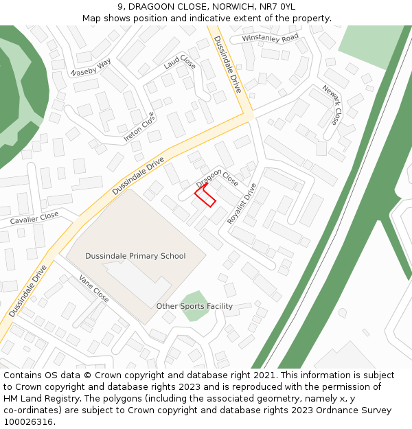 9, DRAGOON CLOSE, NORWICH, NR7 0YL: Location map and indicative extent of plot