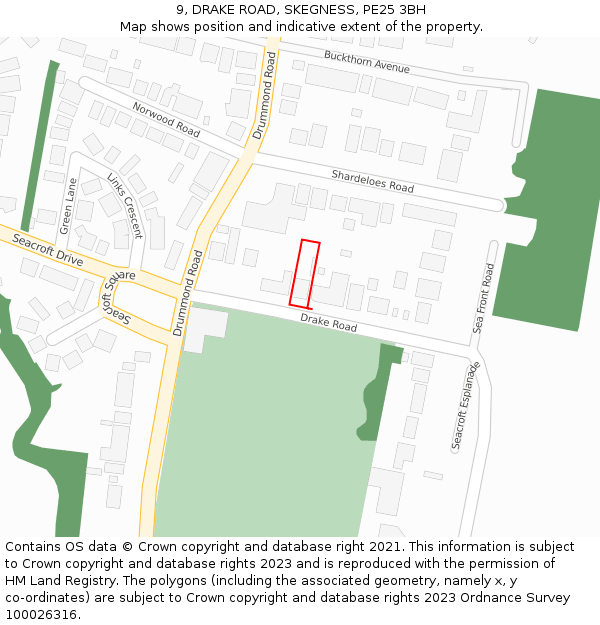 9, DRAKE ROAD, SKEGNESS, PE25 3BH: Location map and indicative extent of plot